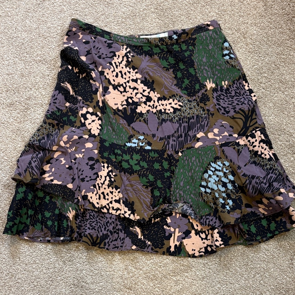Boden Asymmetrical Skirt in Green, Purple, and Brown